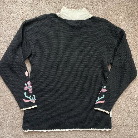 Vintage 80s Ninon de Lenclos Women’s Large Floral 3D Knit Mock neck Embroidered - Picture 6 of 6